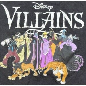 Disney Villains Graphic T-Shirt Adult Unisex Size XL Black Cotton Distressed